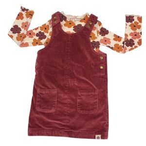 cheeky plum Corduroy Pinafore Dress with Floral Long Sleeve Tee - Rust & Cream
